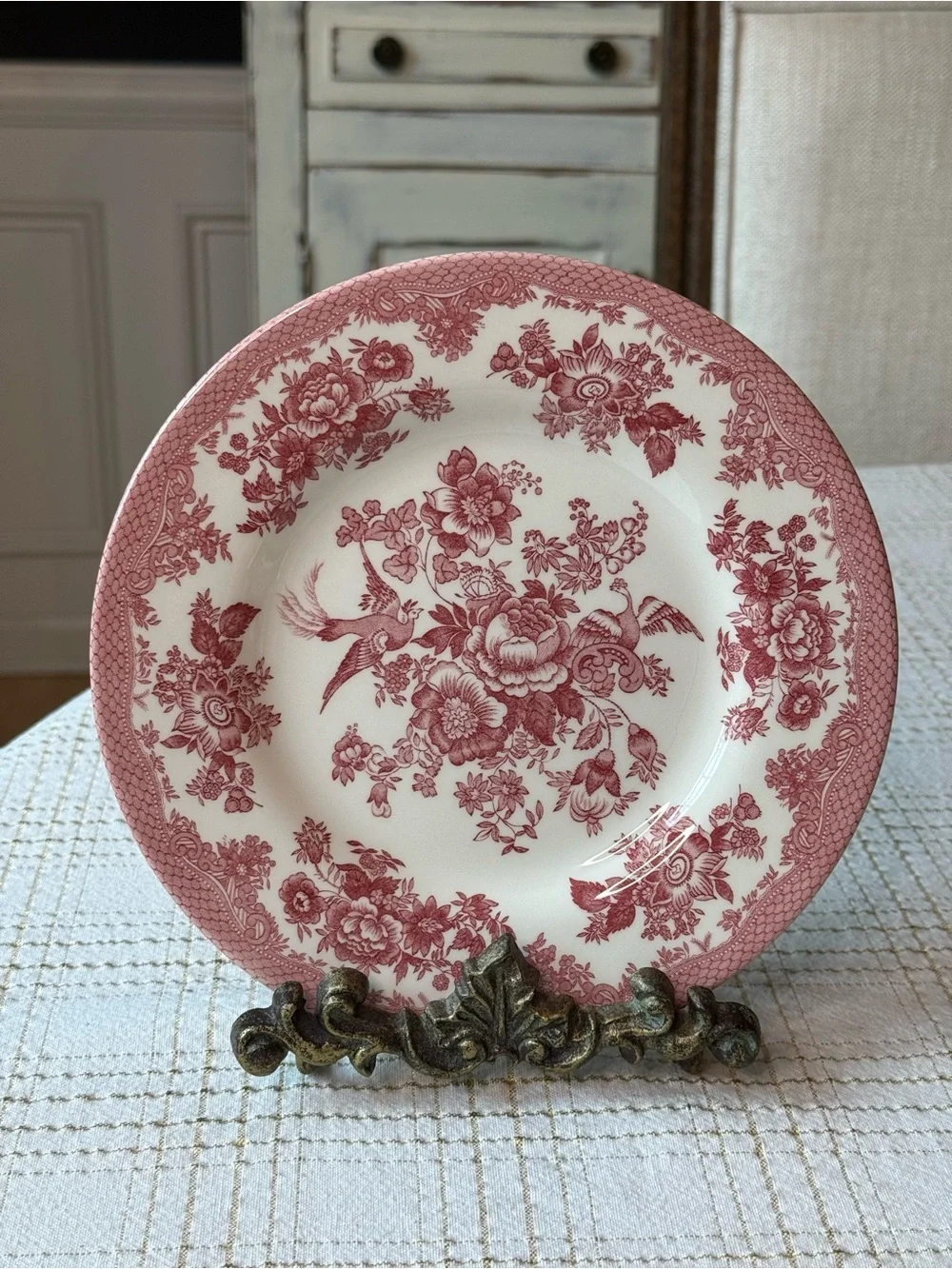 Vintage Johnson Brothers Rose Transferware 8.5” Plate - Pink
